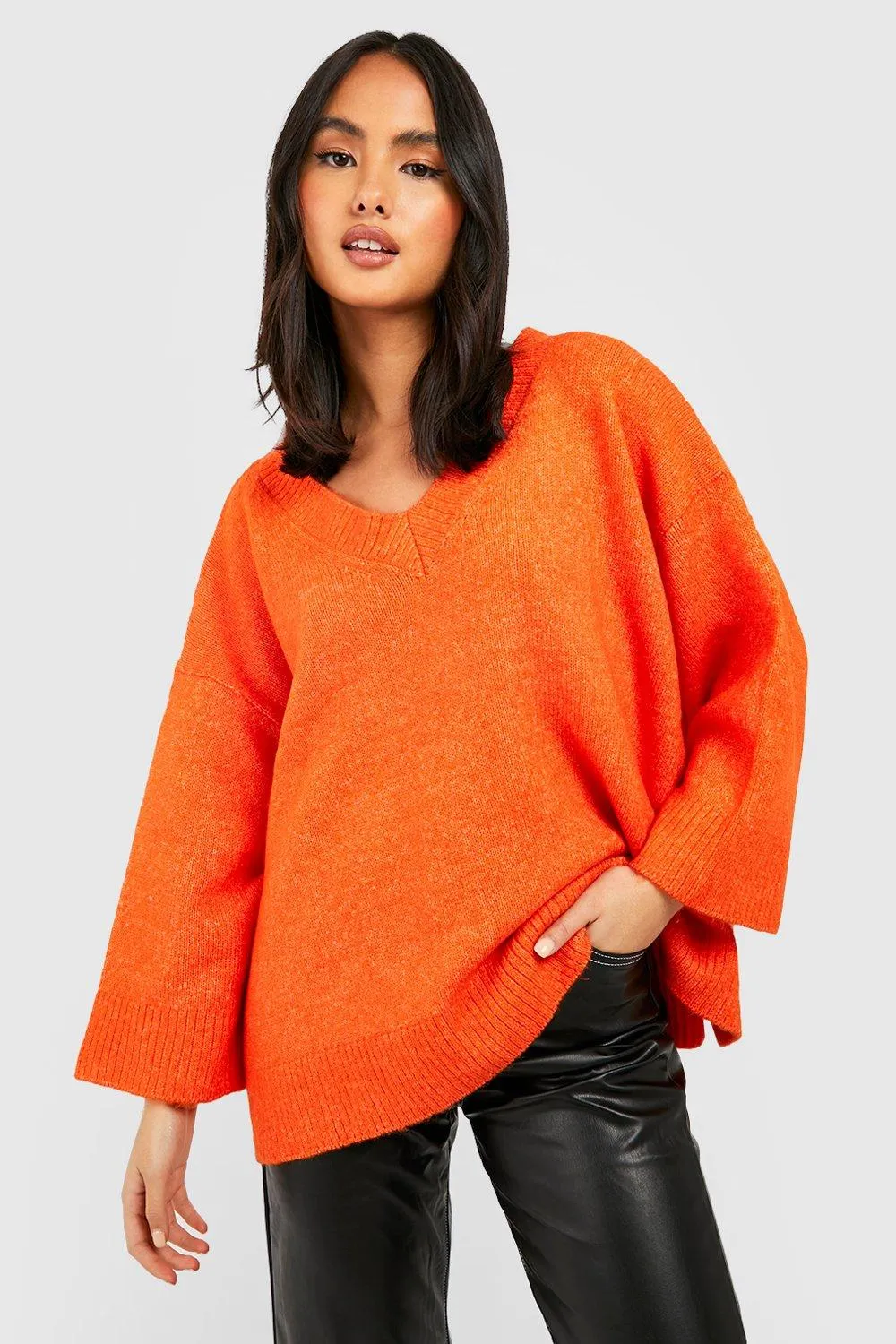 Slouchy Wide Sleeve V Neck Sweater