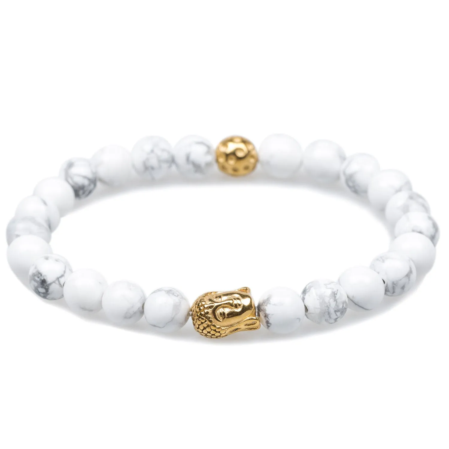 Snow Lion Bracelet - White Howlite - Gold Buddha Bracelet