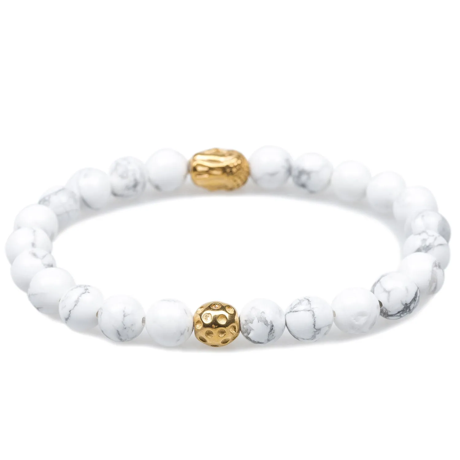 Snow Lion Bracelet - White Howlite - Gold Buddha Bracelet