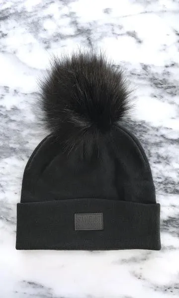 Sweat Active Cashmere Beanie Fur Pom Pom Black