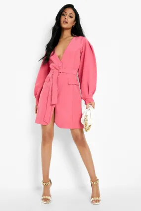 Tall Puff Sleeve Belted Blazer Dress