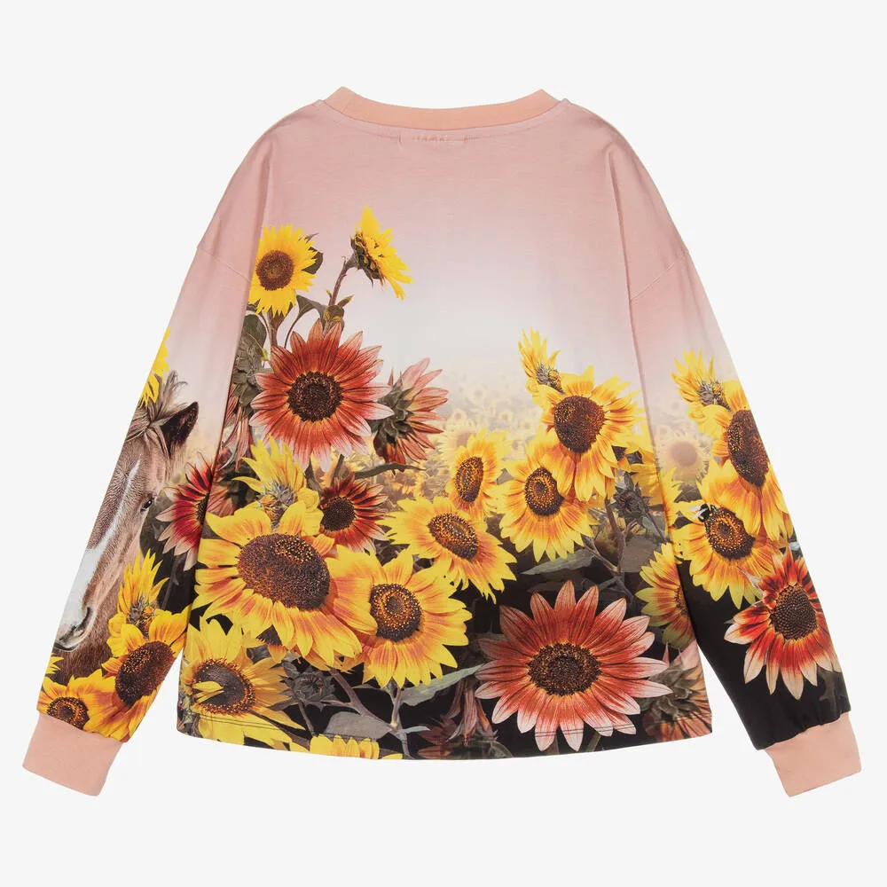 Teen Girls Pink Cotton Pony Sunflower Top