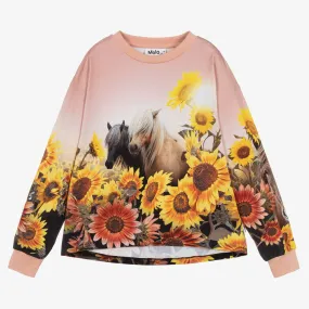 Teen Girls Pink Cotton Pony Sunflower Top