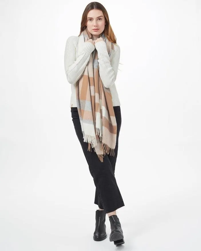 Tentree wool plaid scarf in Cartouche Brown/Elm White Heather