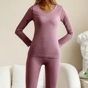 Thick Double Layer Women's Thermal Underwear Set for Winter - Long Sleeve Bottoming Top and Warm Lingerie Sleepwear - 2 Piece Se