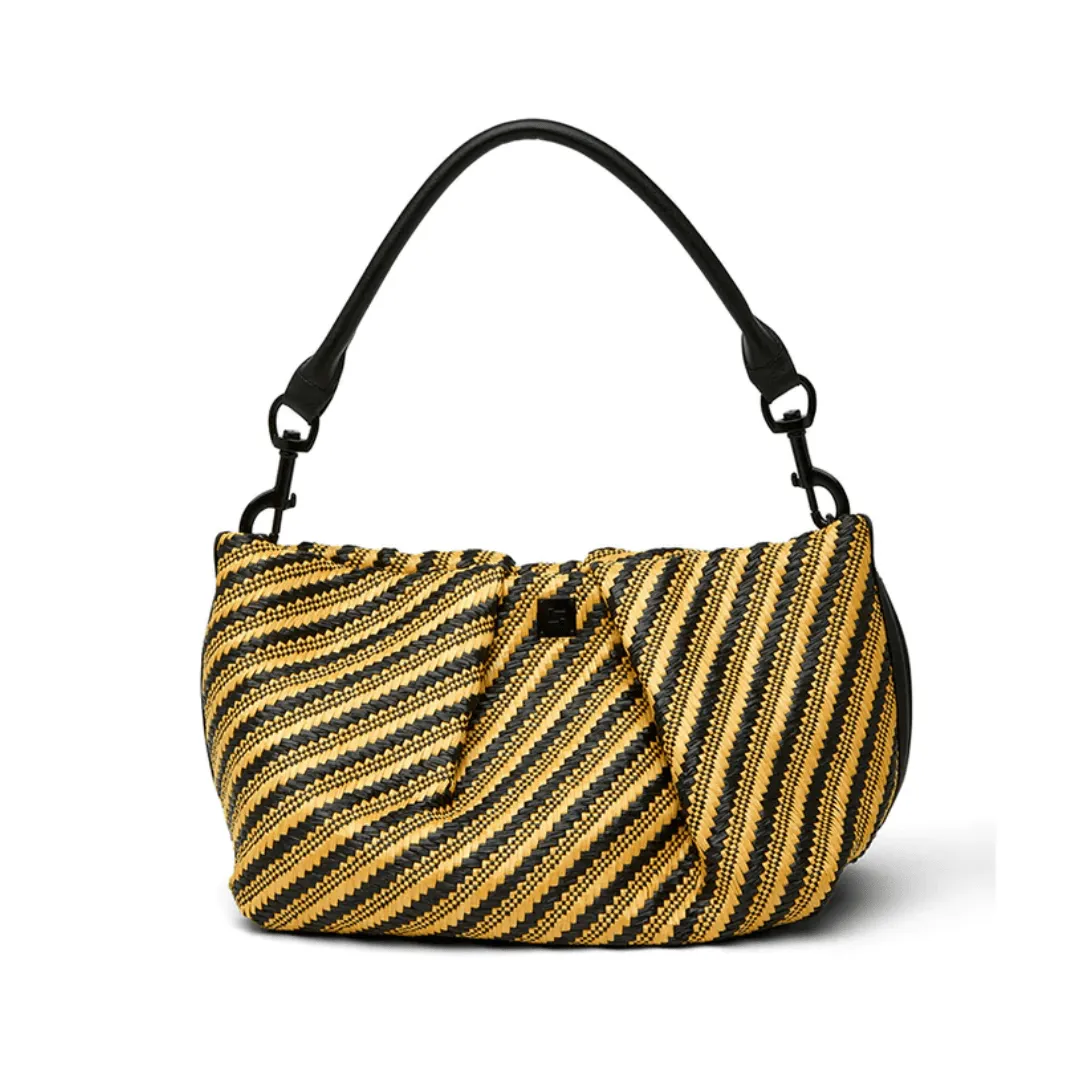 Think Royln Chic Savanna Clutch Crossbody Diagonal Stripe Raffia Handbag in Dune Black