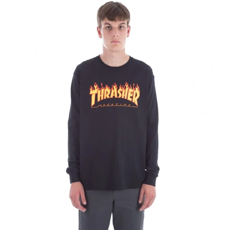 Thrasher Flame Logo Long Sleeve T-Shirt (Black)