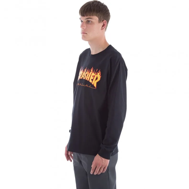 Thrasher Flame Logo Long Sleeve T-Shirt (Black)