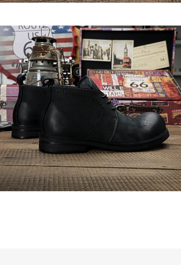 Top Soft Leather Business Ankle Boots - Men's Fashion Round Toe High-End