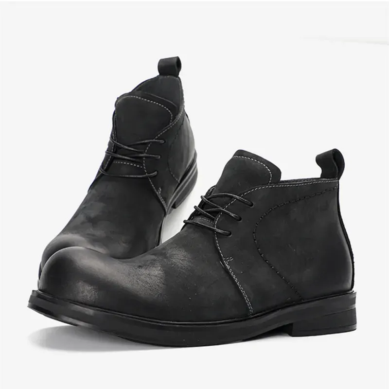 Top Soft Leather Business Ankle Boots - Men's Fashion Round Toe High-End