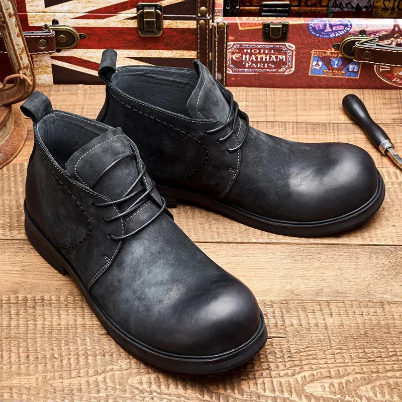 Top Soft Leather Business Ankle Boots - Men's Fashion Round Toe High-End