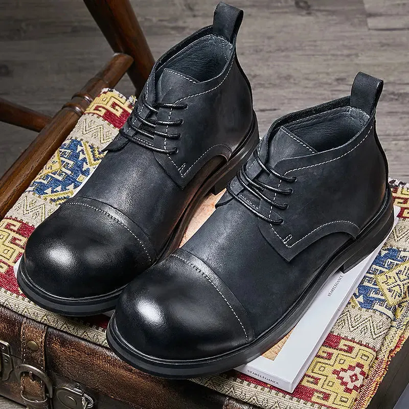 Top Soft Leather Business Ankle Boots - Men's Fashion Round Toe High-End