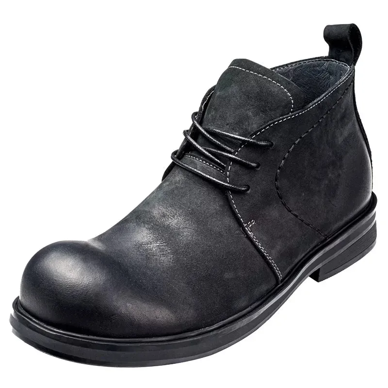 Top Soft Leather Business Ankle Boots - Men's Fashion Round Toe High-End