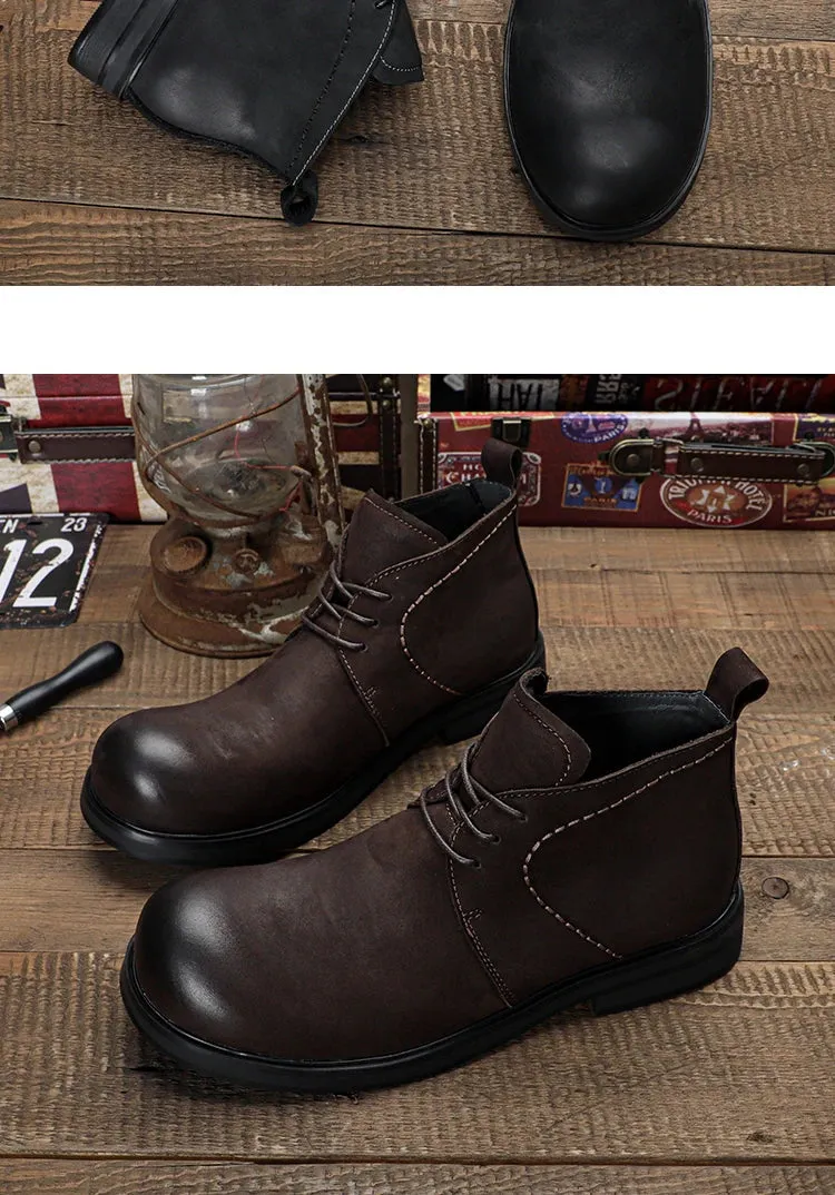 Top Soft Leather Business Ankle Boots - Men's Fashion Round Toe High-End