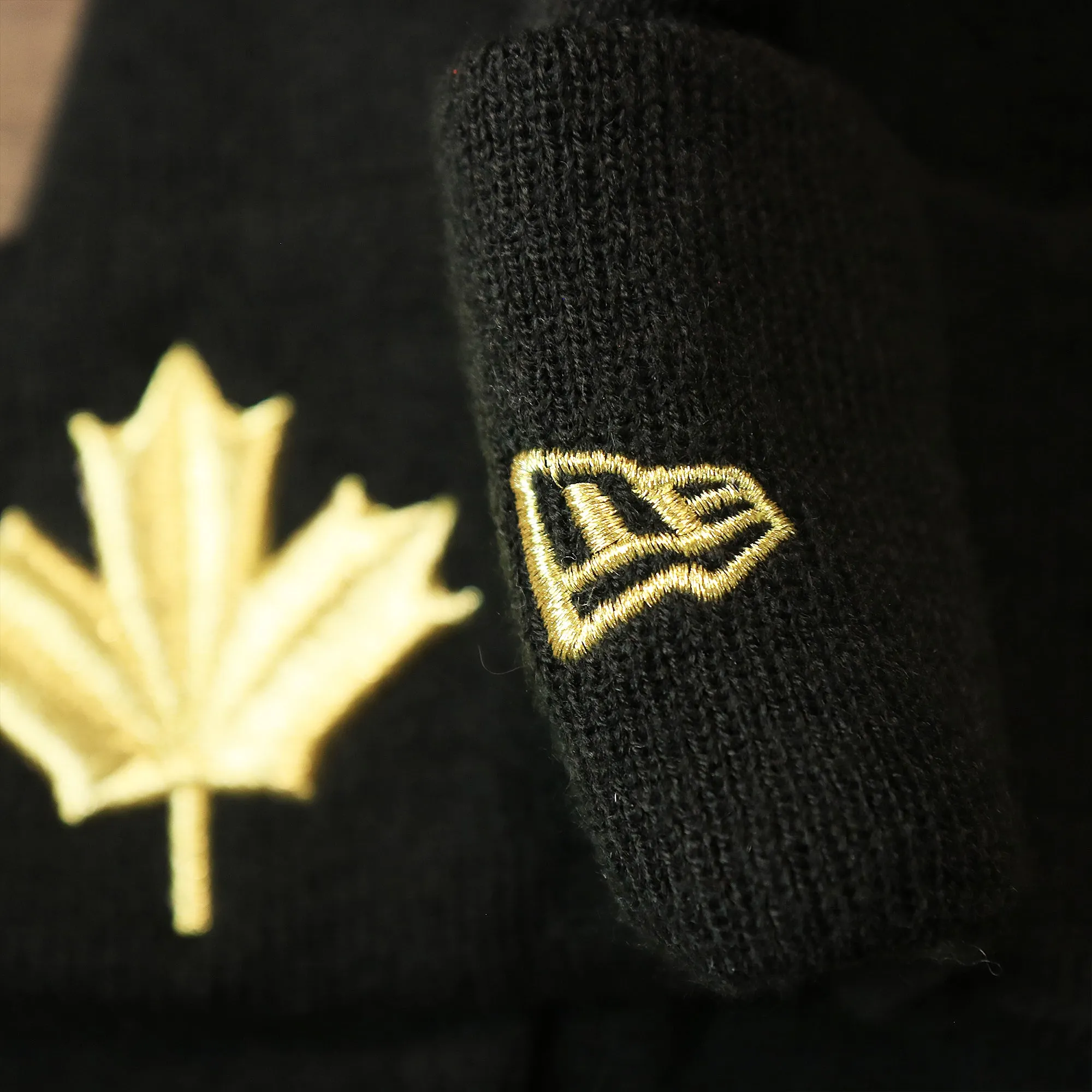 Toronto Raptors Metallic Gold Leaf Winter Beanie | Black Winter Beanie - NBA City Series