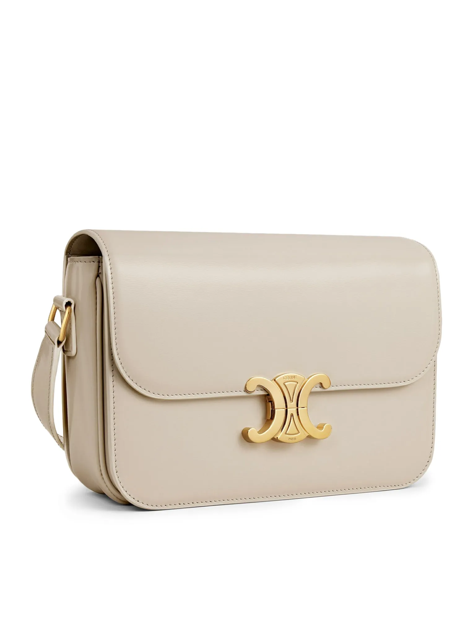 TRIOMPHE CLASSIQUE BAG IN LIGHT STONE GRAY POLISHED CALF LEATHER