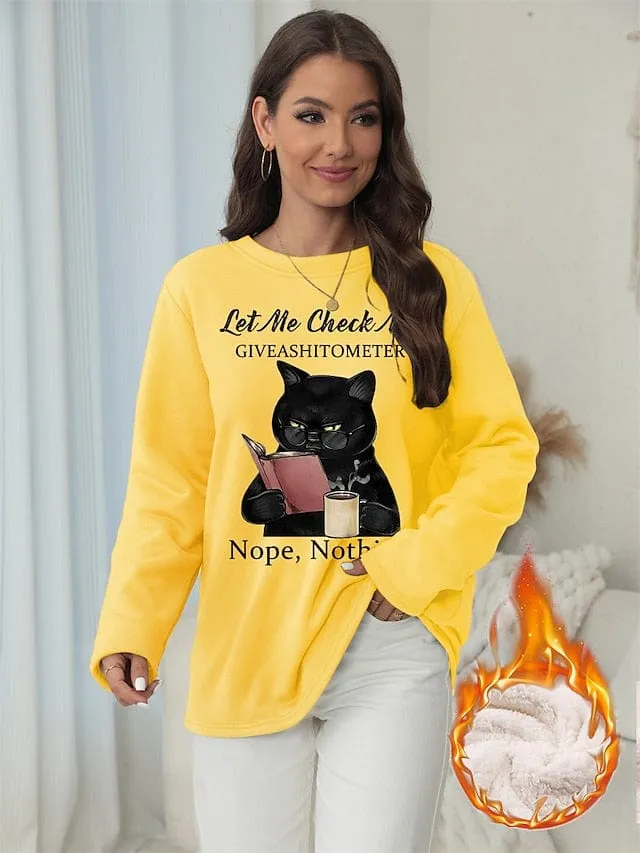 Vintage Cat Print Fleece Sweatshirt for Women - Cozy and Stylish