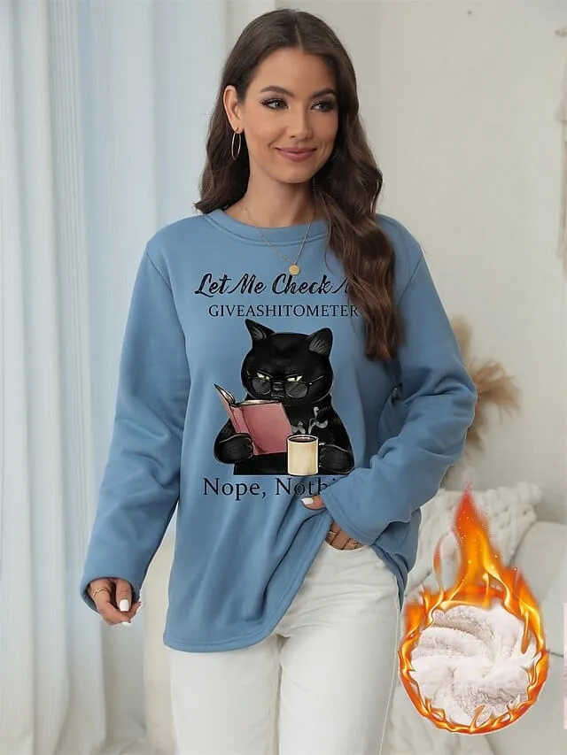 Vintage Cat Print Fleece Sweatshirt for Women - Cozy and Stylish