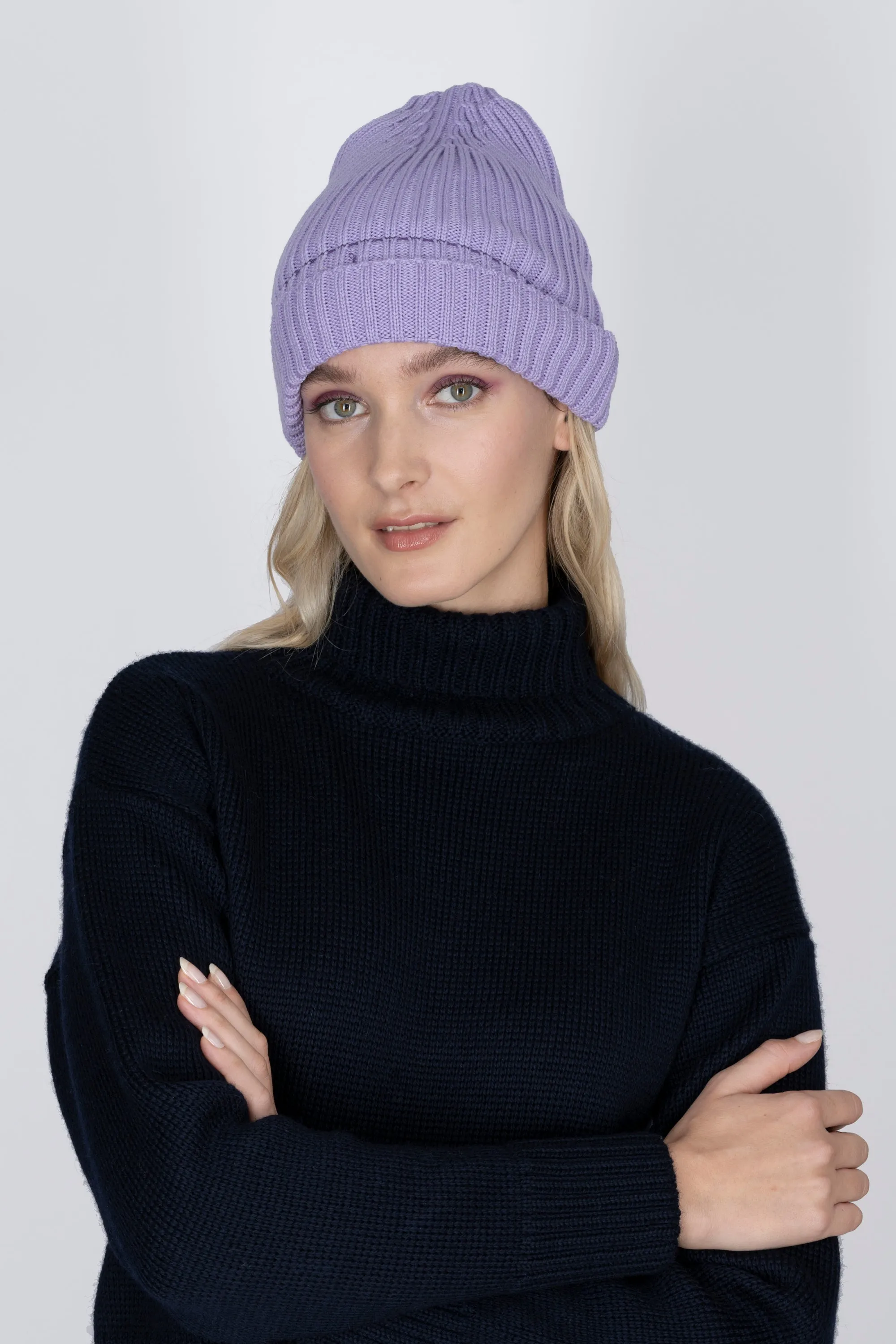 Violet Ribbed Beanie Hat.