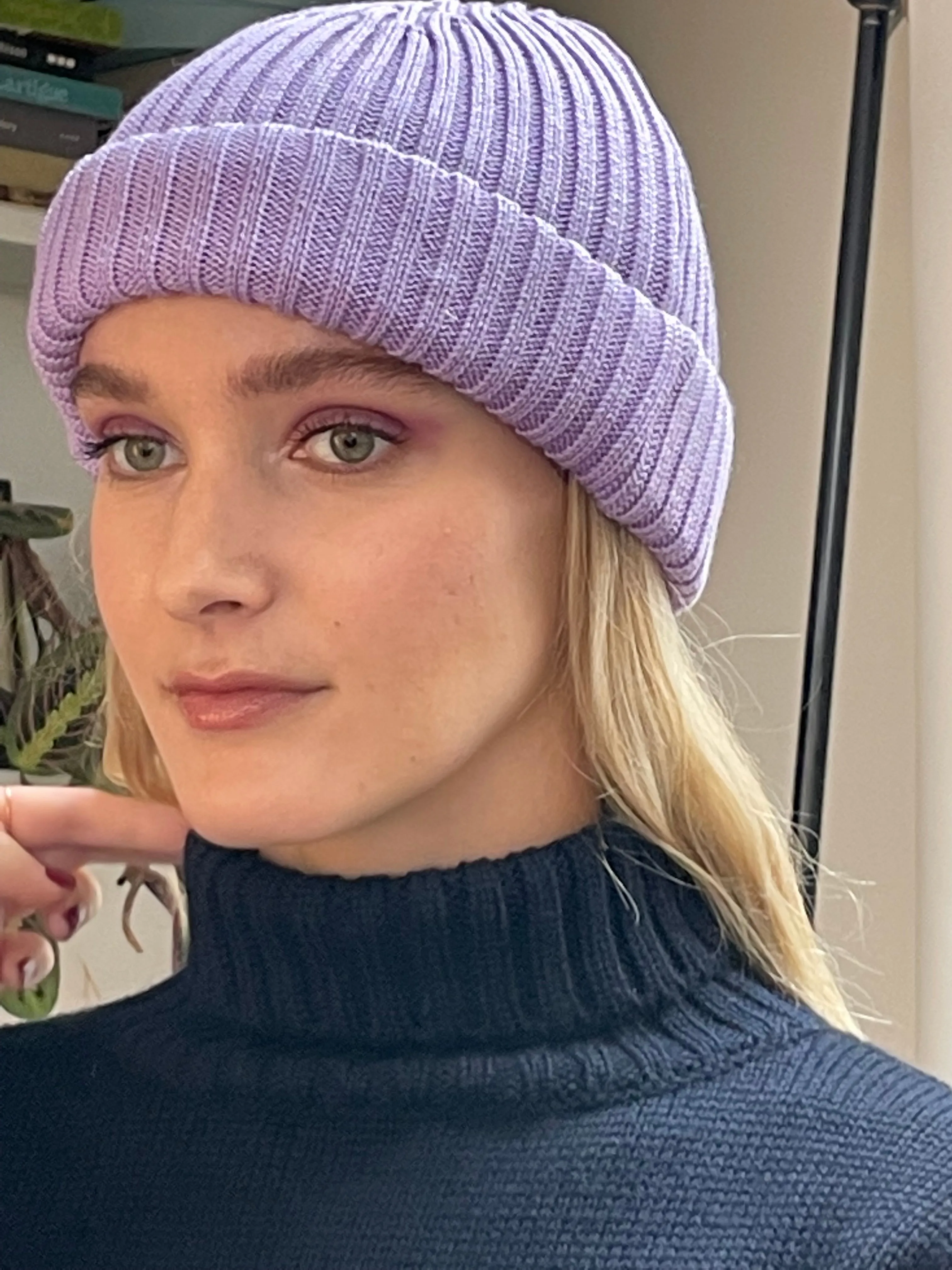 Violet Ribbed Beanie Hat.