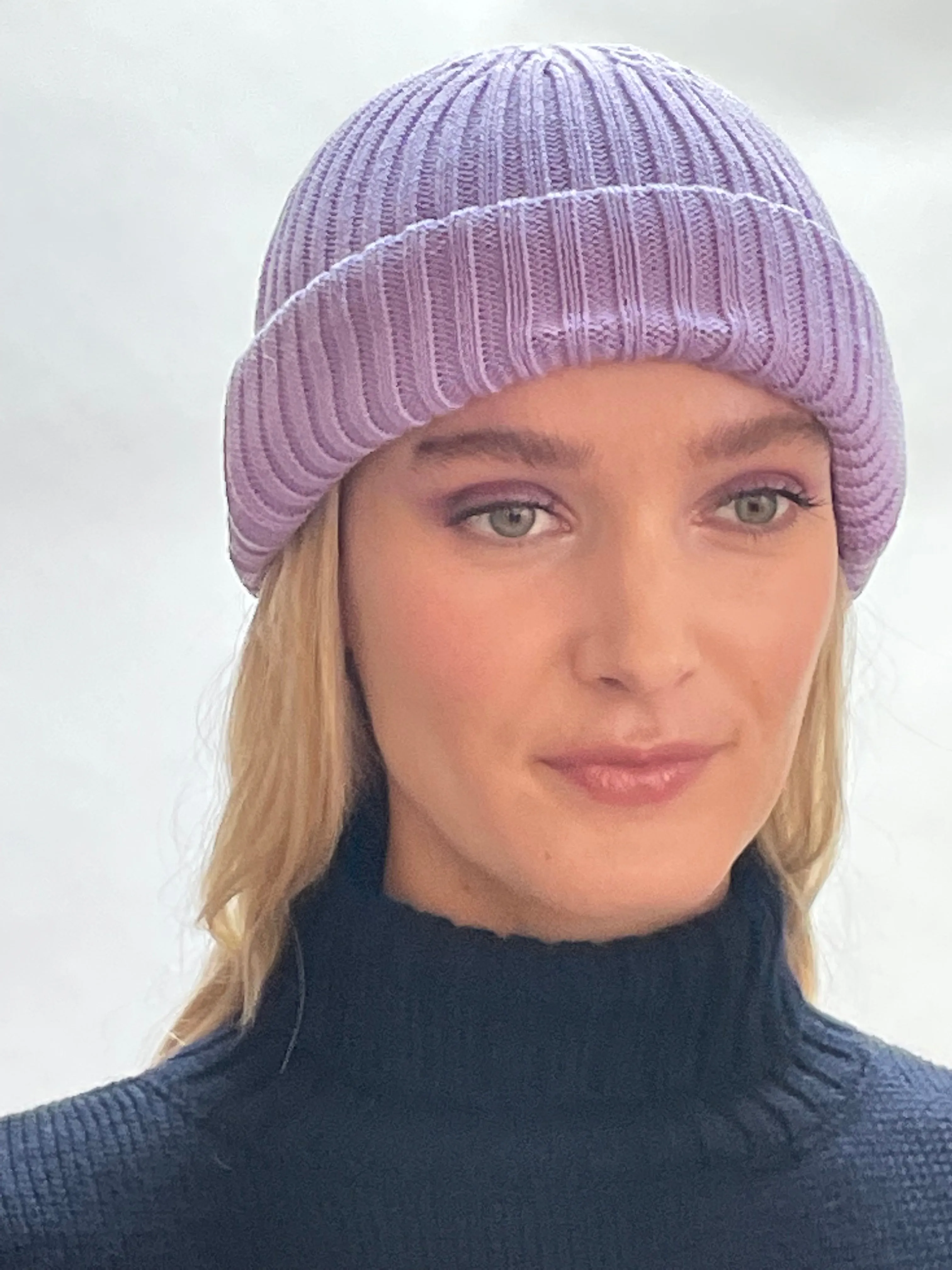 Violet Ribbed Beanie Hat.