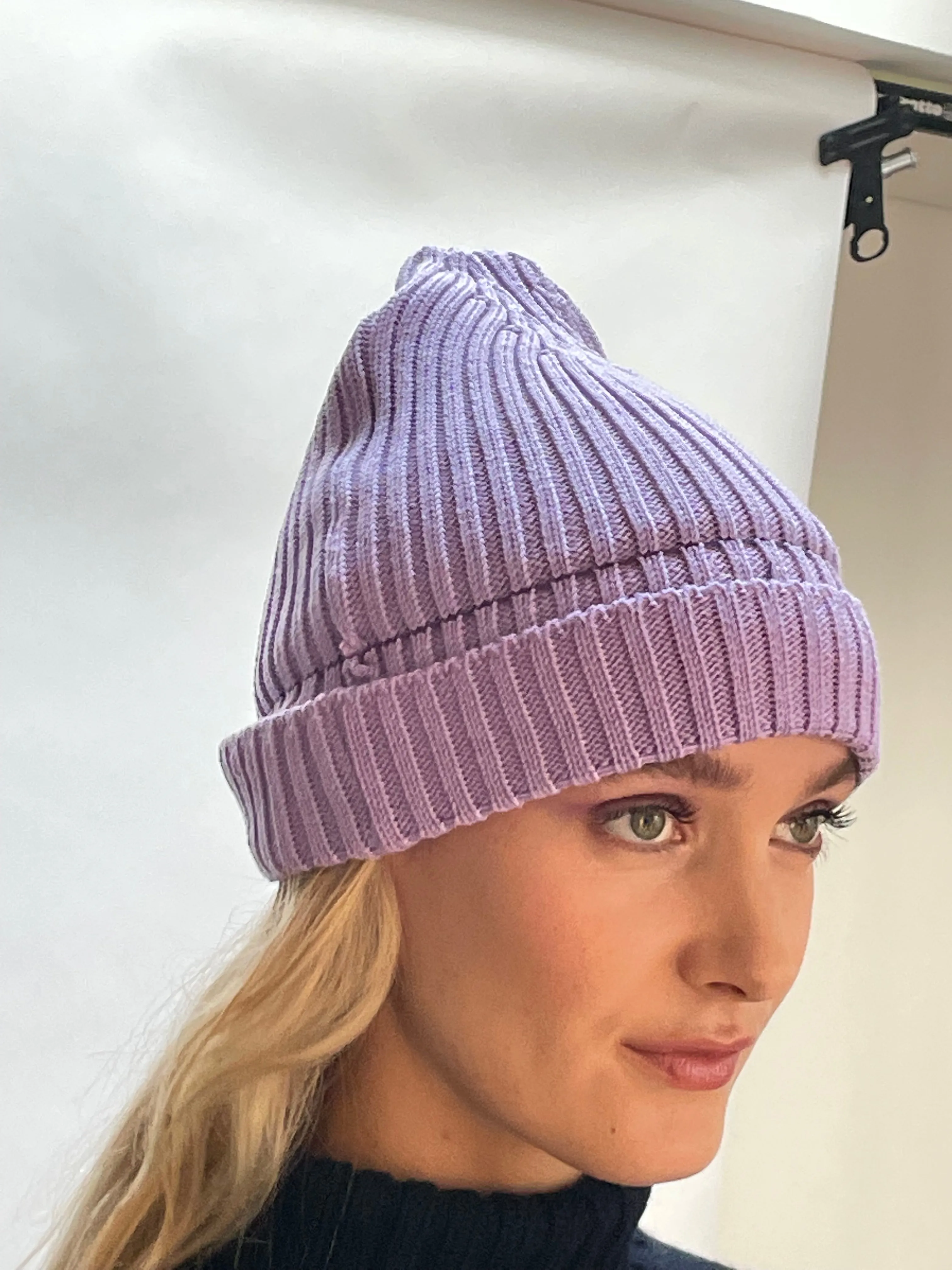 Violet Ribbed Beanie Hat.