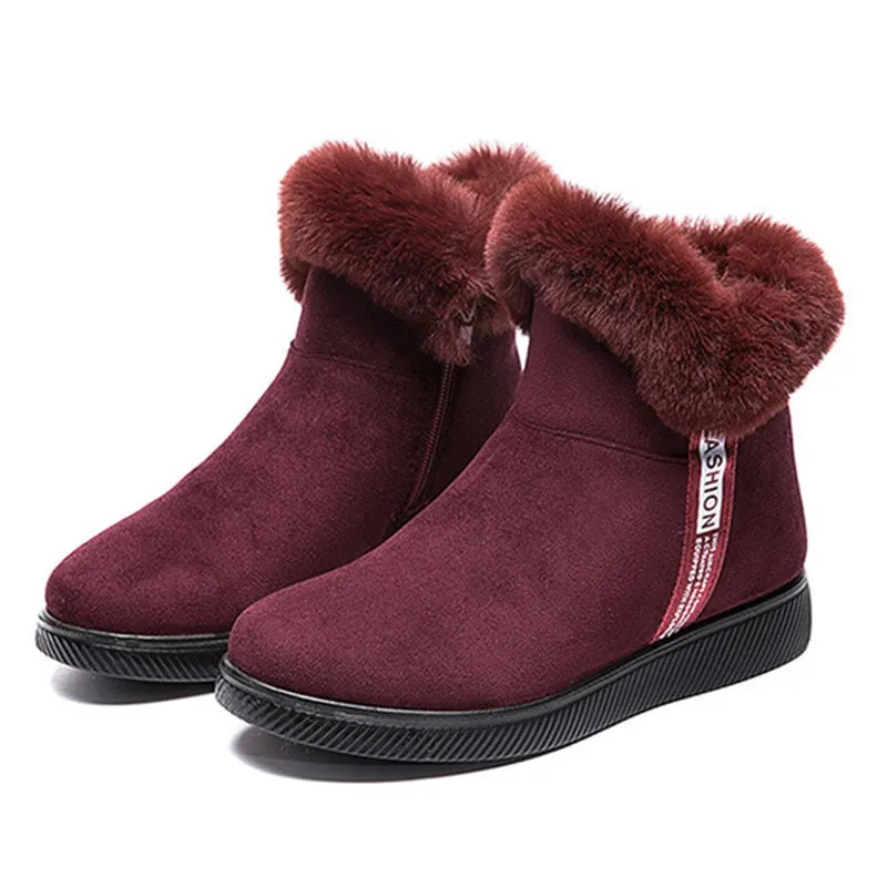 Warm Plush Zipper Ankle Snow Boots for Women - Solid Pattern - Winter Season.