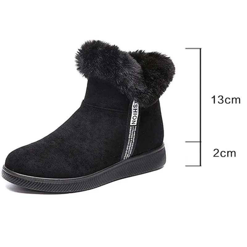 Warm Plush Zipper Ankle Snow Boots for Women - Solid Pattern - Winter Season.