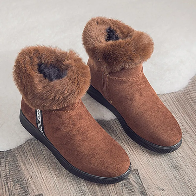 Warm Plush Zipper Ankle Snow Boots for Women - Solid Pattern - Winter Season.