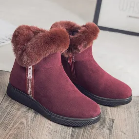 Warm Plush Zipper Ankle Snow Boots for Women - Solid Pattern - Winter Season.