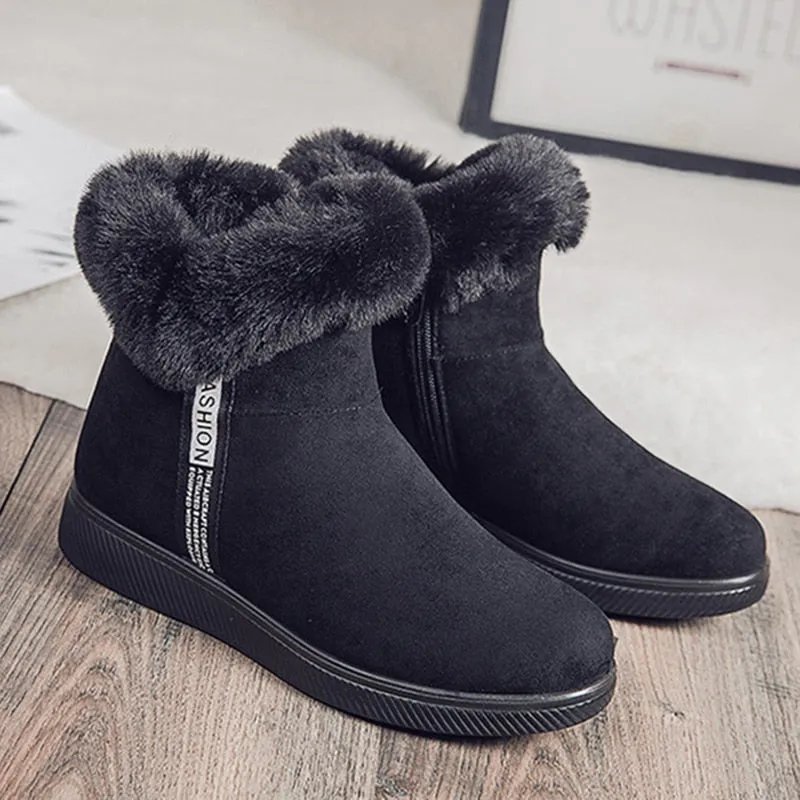 Warm Plush Zipper Ankle Snow Boots for Women - Solid Pattern - Winter Season.