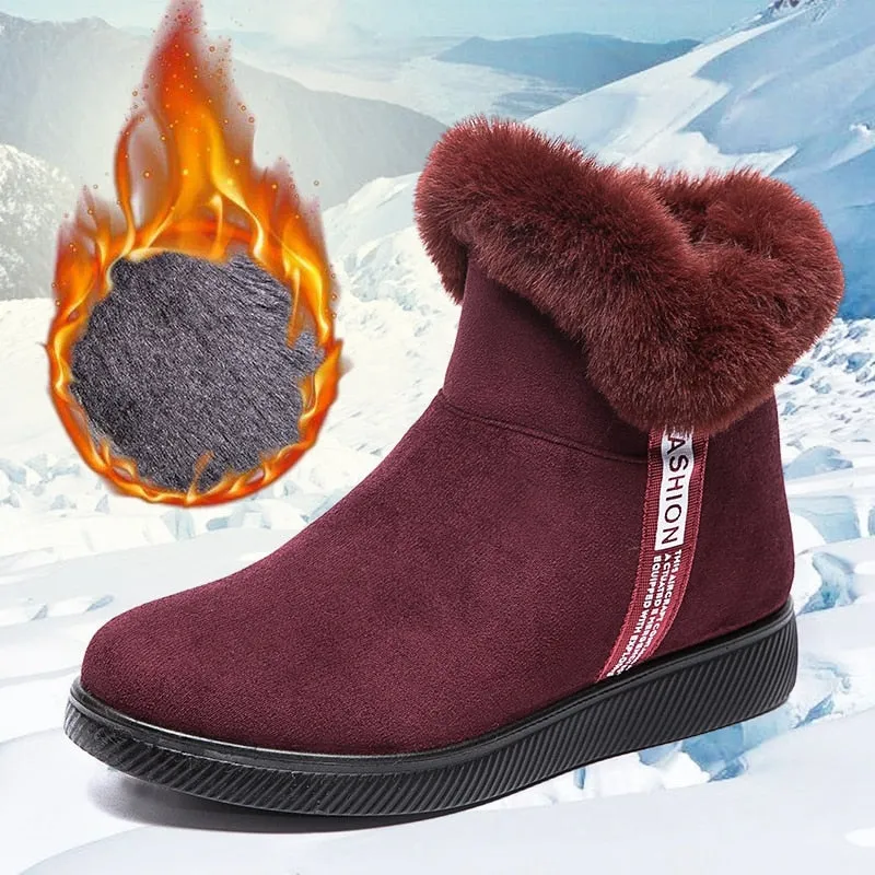 Warm Plush Zipper Ankle Snow Boots for Women - Solid Pattern - Winter Season.