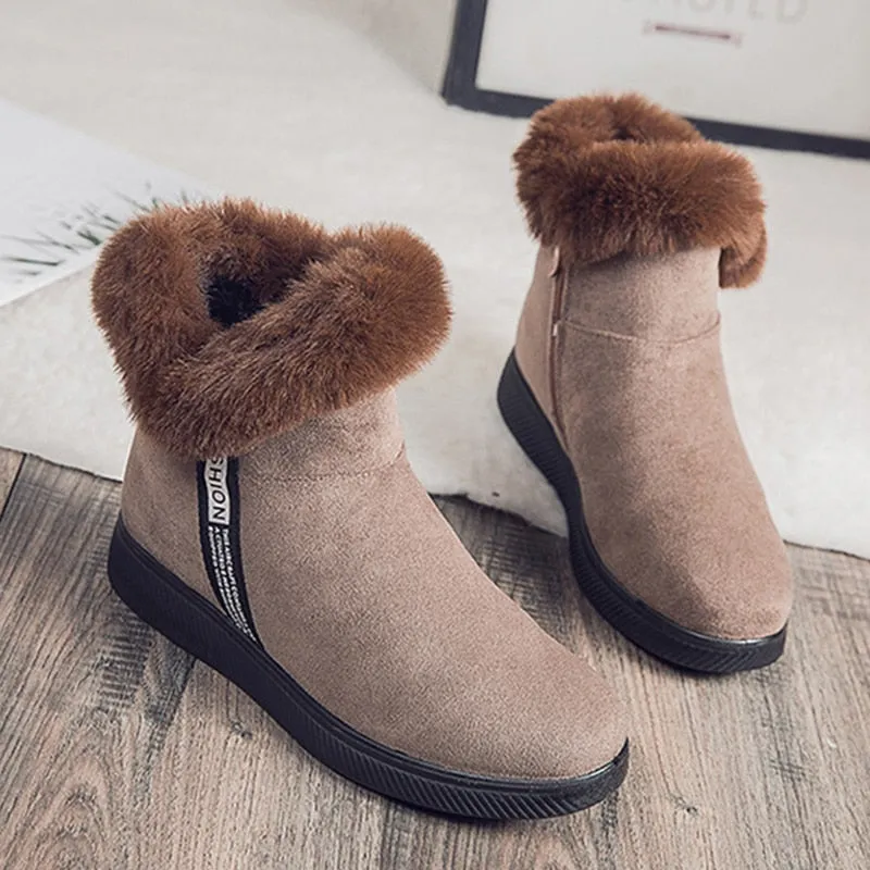 Warm Plush Zipper Ankle Snow Boots for Women - Solid Pattern - Winter Season.