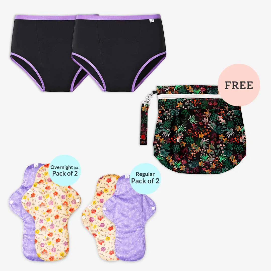 Waterproof Travel Bag + Period Underwear + Flow Lock Cloth Pads