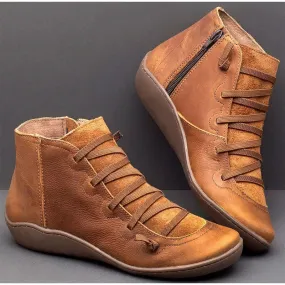 Winter Brown Leather Ankle Snow Boots for Women