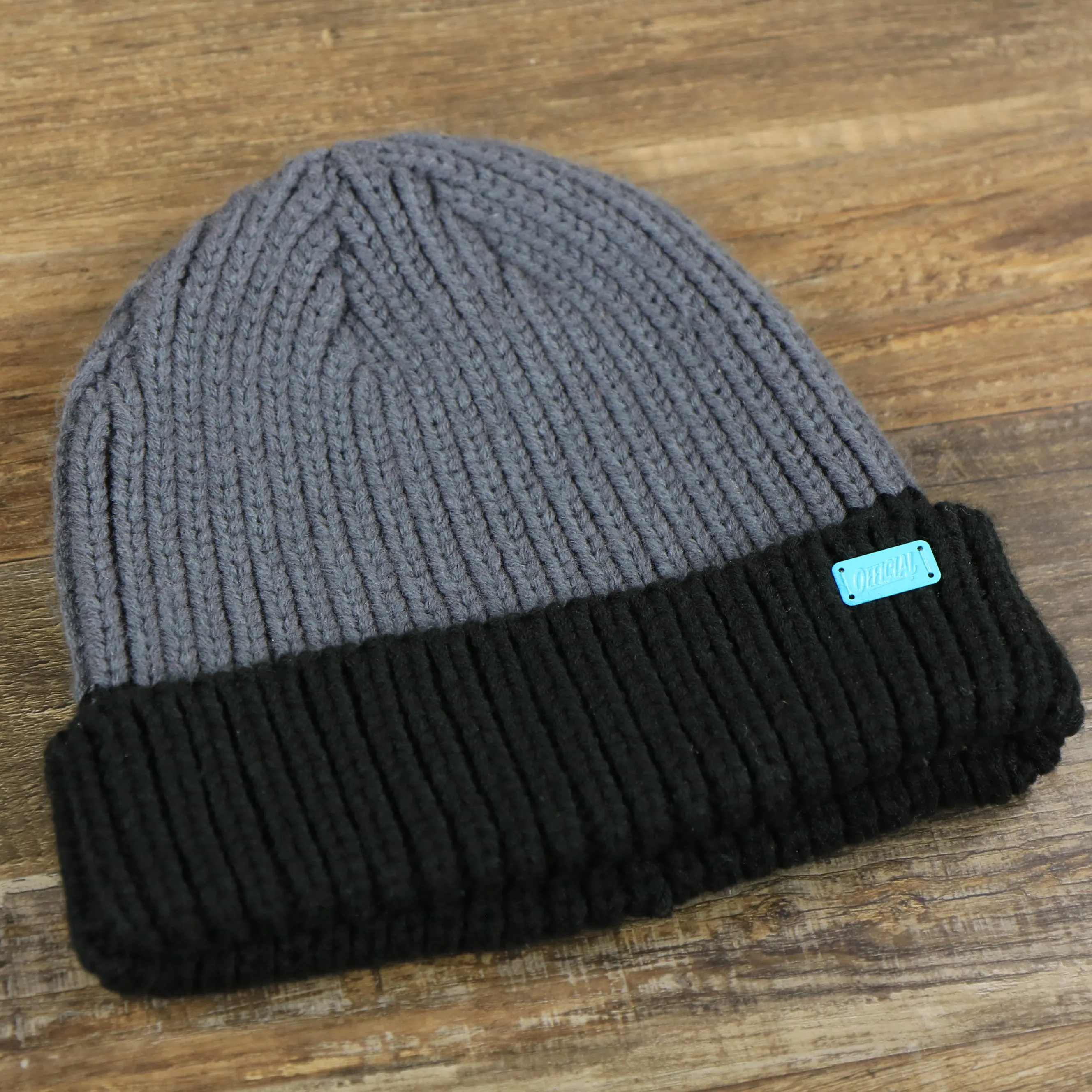 Winter Knit Beanie - Gray with Black Cuff | Gray and Black Winter Hat