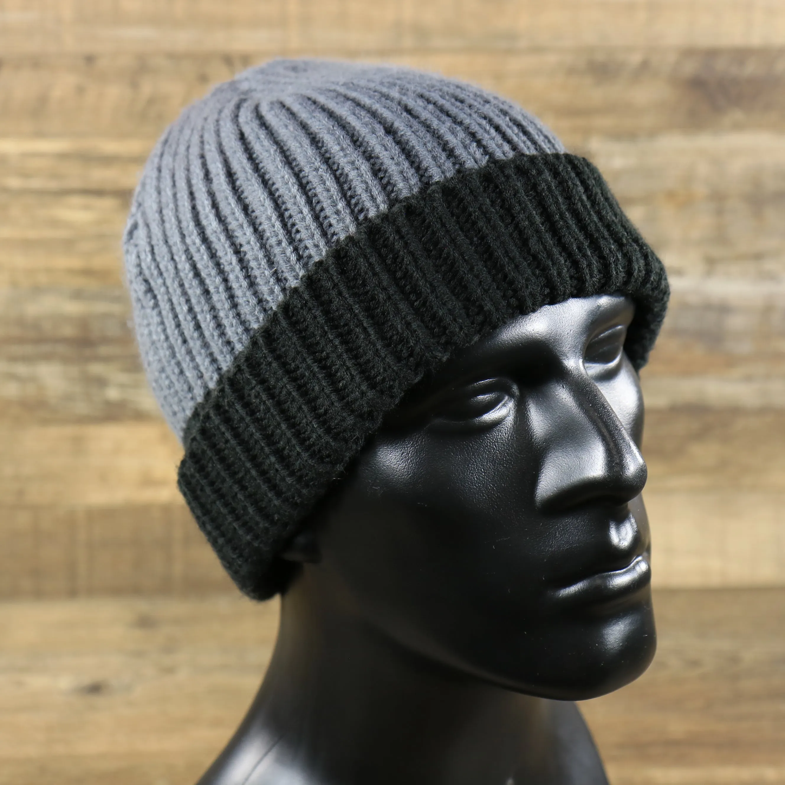 Winter Knit Beanie - Gray with Black Cuff | Gray and Black Winter Hat