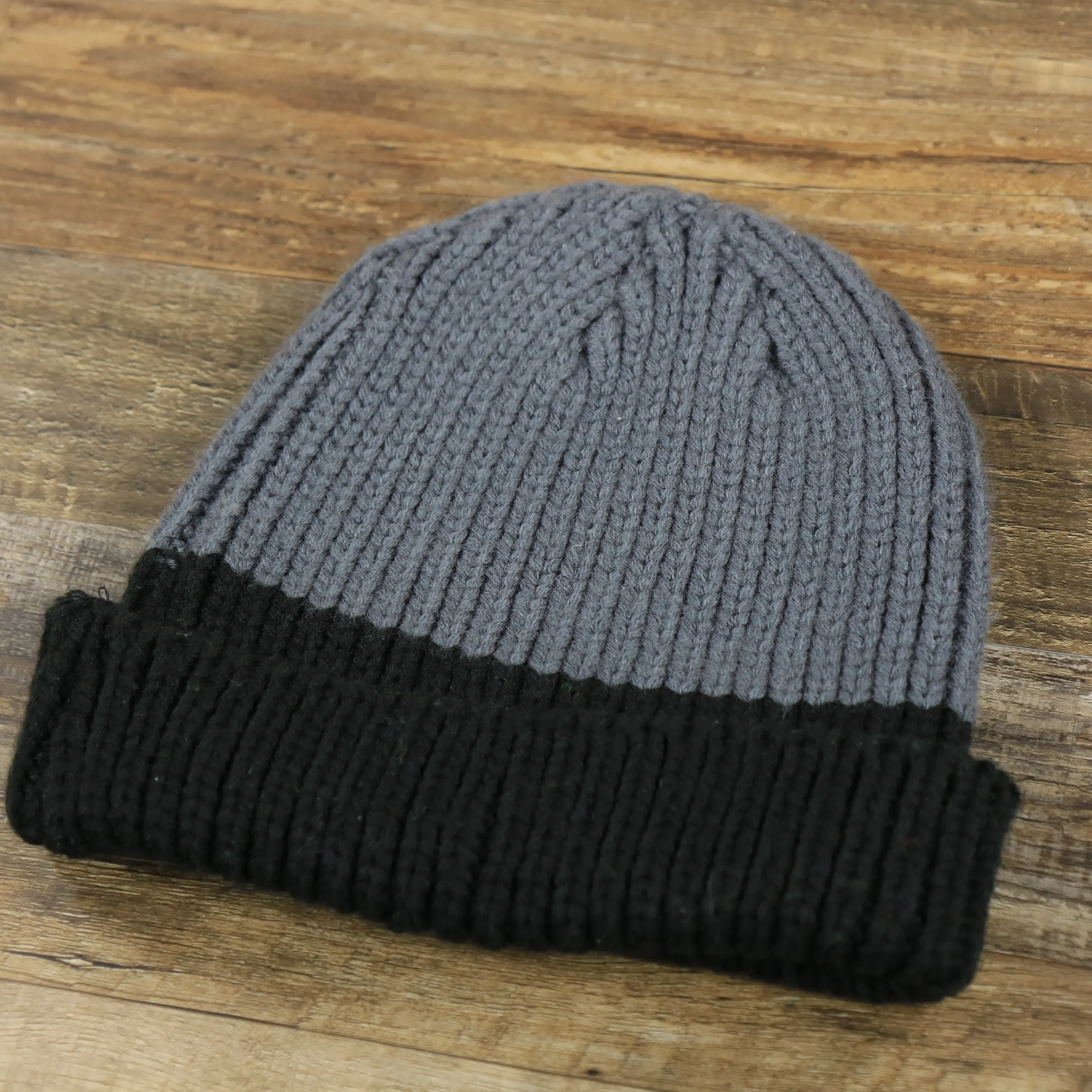 Winter Knit Beanie - Gray with Black Cuff | Gray and Black Winter Hat