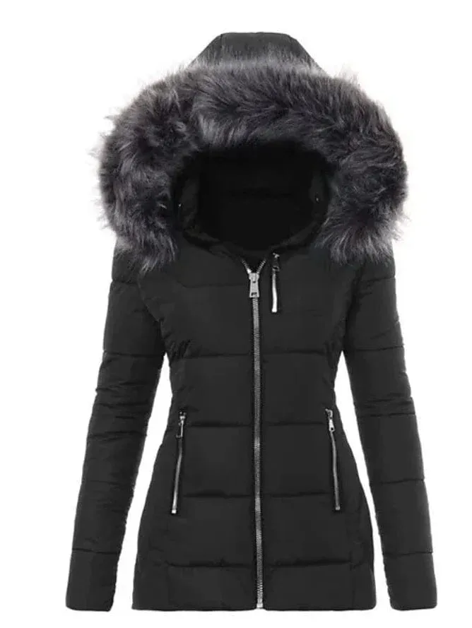 Winter Puffer Jacket with Faux Fur Collar - Fashionable and Cozy