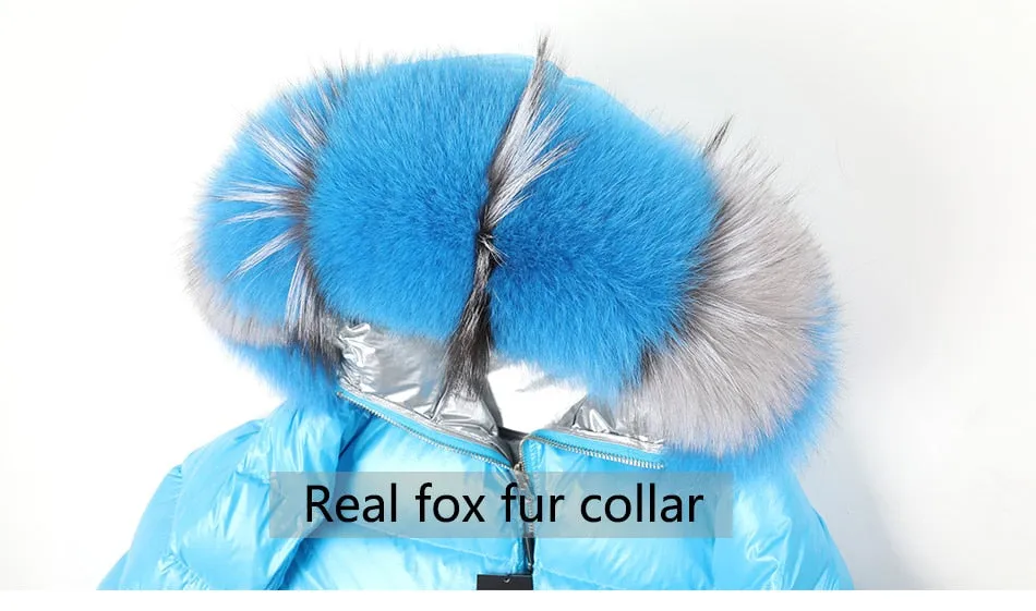 Winter White Duck Down Jacket with Fox Fur Collar for Women