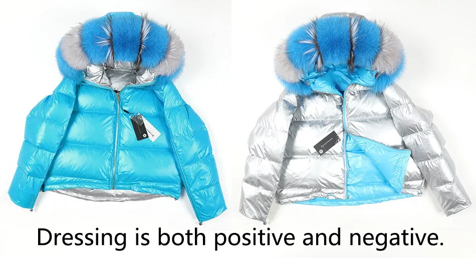 Winter White Duck Down Jacket with Fox Fur Collar for Women