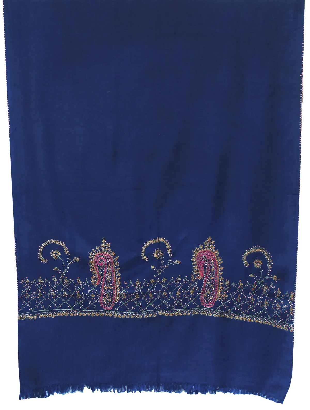 Women's Hand Embroidered Blue Wool Indian Shawl Gift