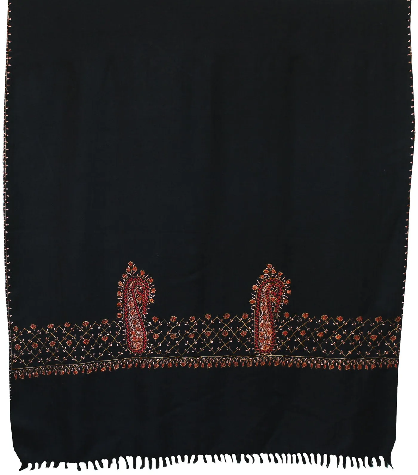 Women's Indian Wool Shawl Hand Embroidered - Black