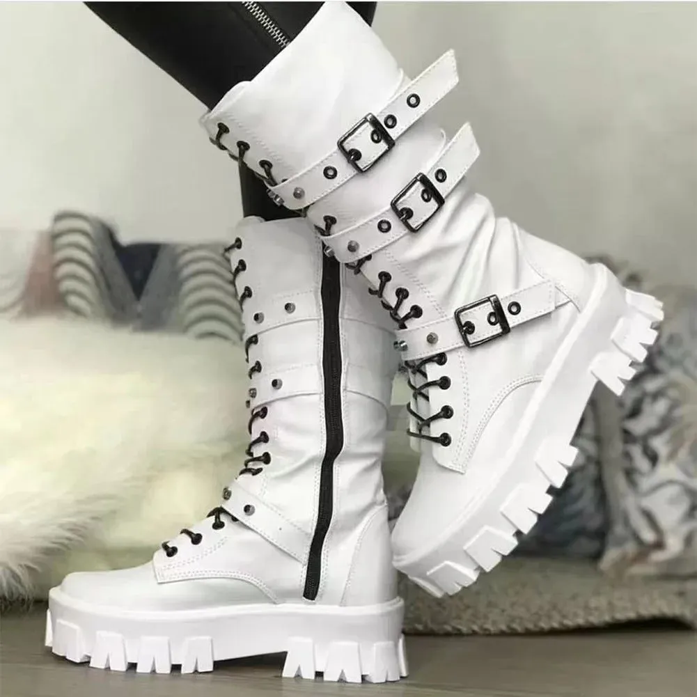 Women's Punk Motorcycle High Heel Wedge Ankle Boots