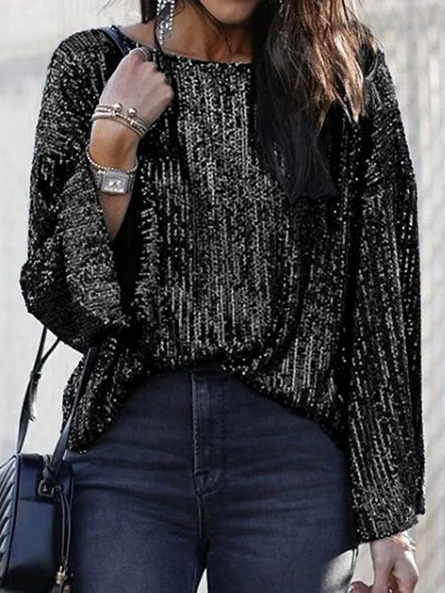 Women's Sparkly Sequin Fleece Blouse