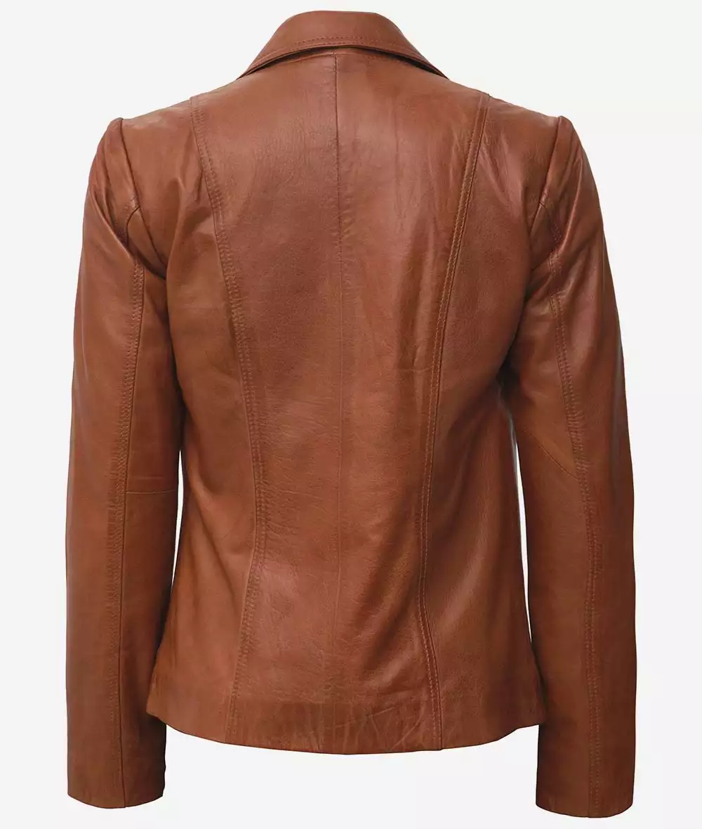 Womens Two Button Tan Leather Blazer