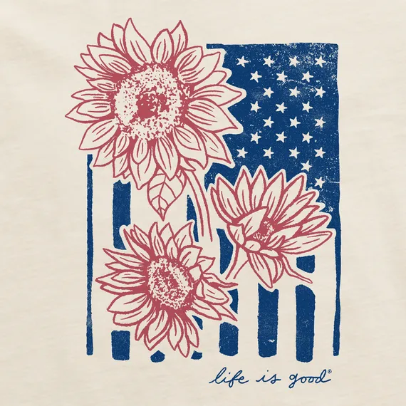 Women's Woodcut Sunflower Flag Short Sleeve Tee - Putty White - 115125