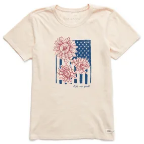 Women's Woodcut Sunflower Flag Short Sleeve Tee - Putty White - 115125