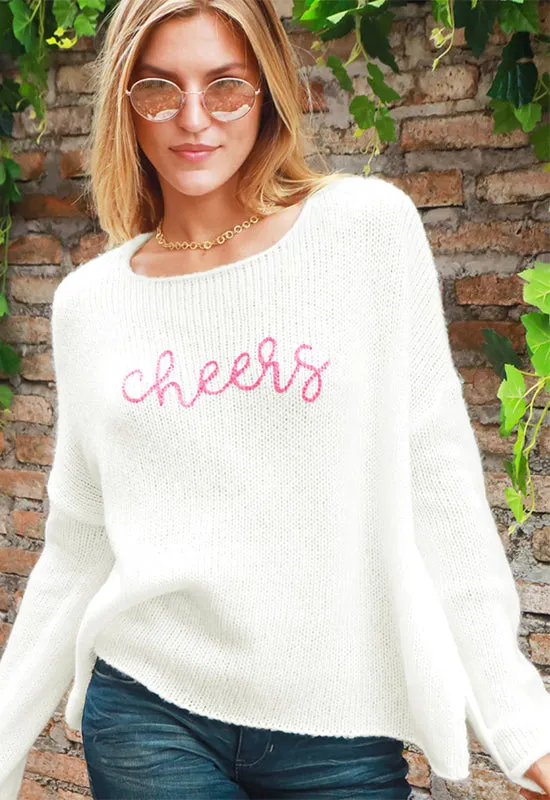 Wood Ships - Embroidered Crew Neck Sweater Pure White Blush Pink