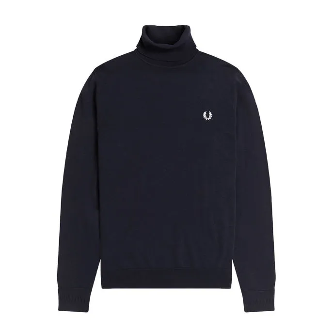 Wool Cotton Turtleneck Logo Man Navy